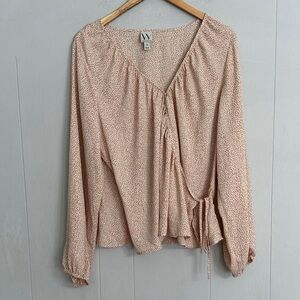 Worthington Cream Pink Wrap Blouse Office Business Top XL Dainty Everyday